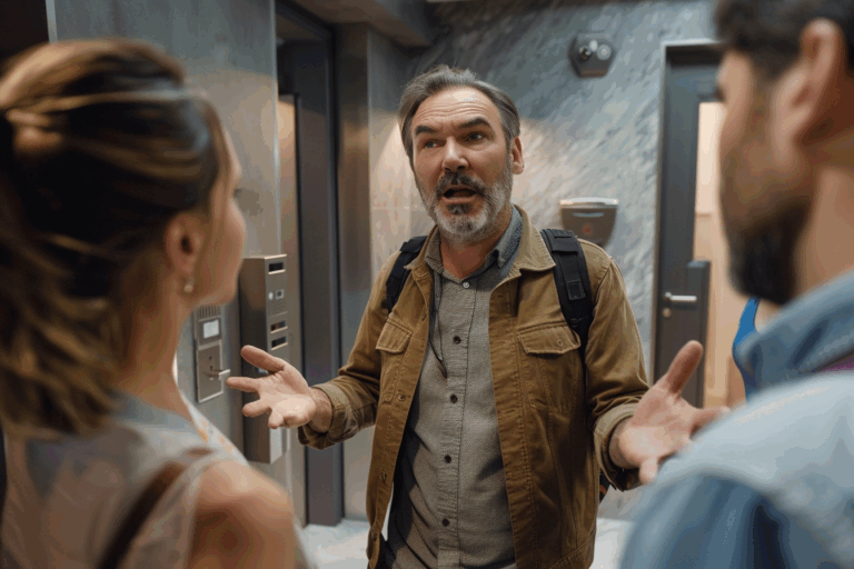 Charges impayées en copropriété : un résident furieux interpelle ses voisins dans les parties communes.