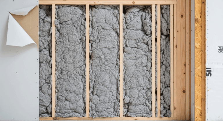 Mur isolé avec de l'ouate de cellulose