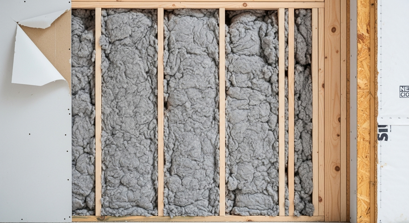 Mur isolé avec de l'ouate de cellulose